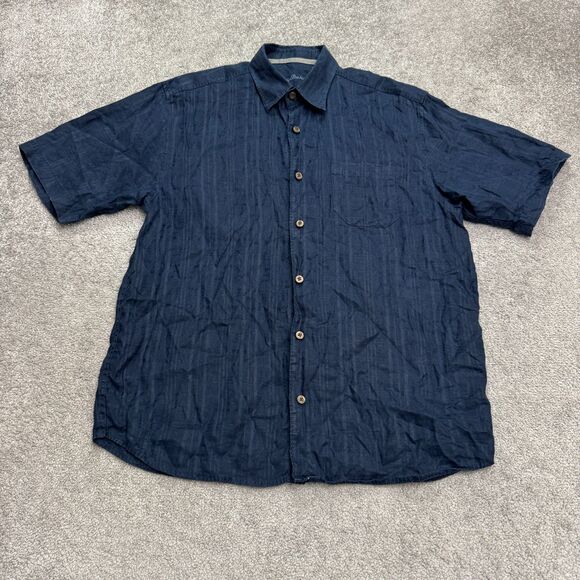 Tommy Bahama Linen Button Down Shirt Mens Medium Blue Short Sleeve Casual - Picture 1 of 10
